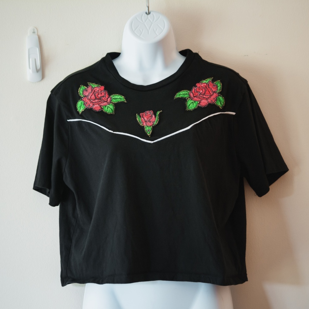 Cotton Crop Top with Embroidered Roses ASOS sz 12 - Picture 4 of 6